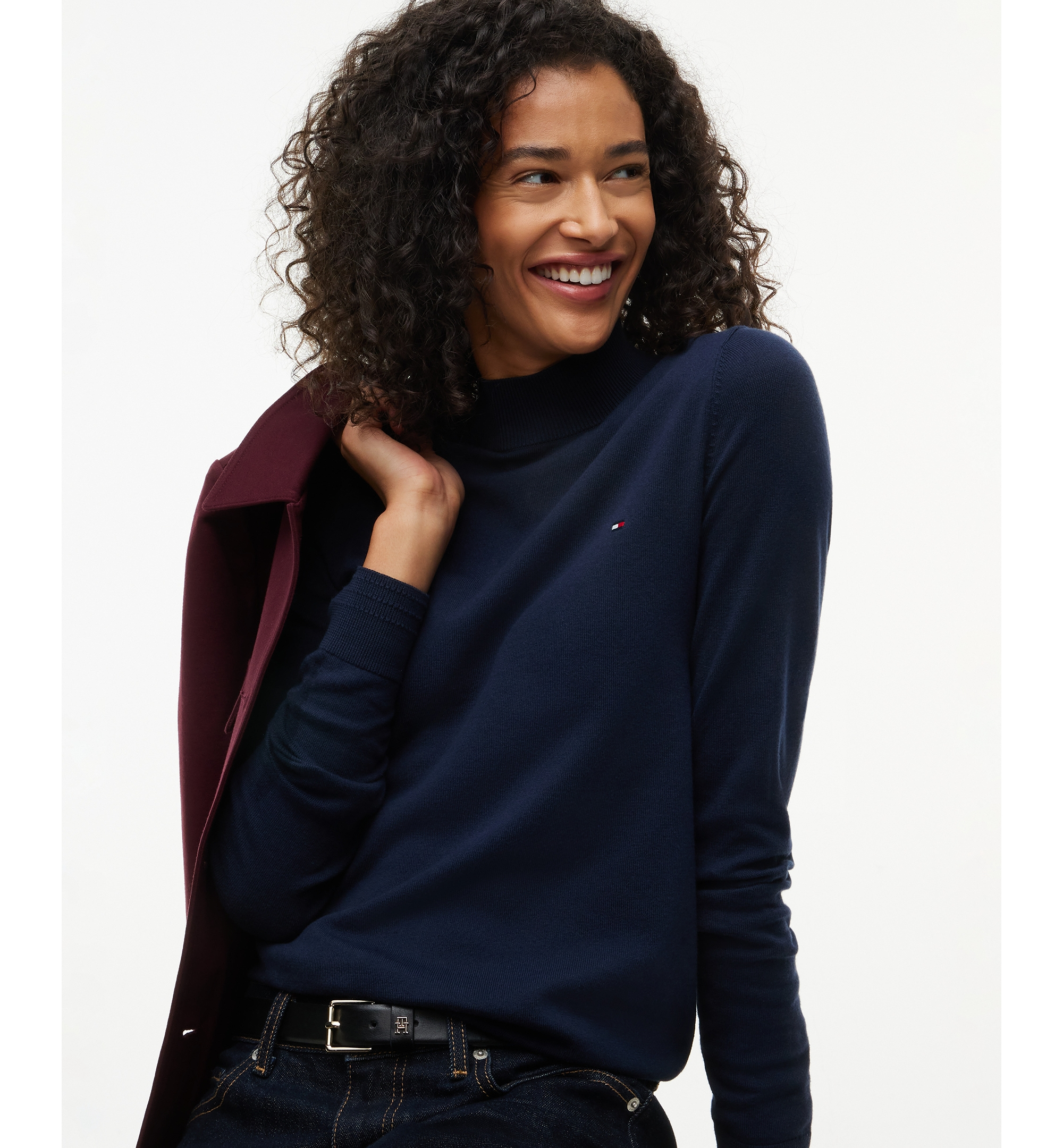 Tommy Hilfiger Women's Mock Neck Long-Sleeve Slim-Fit Sweater - Dark Blue