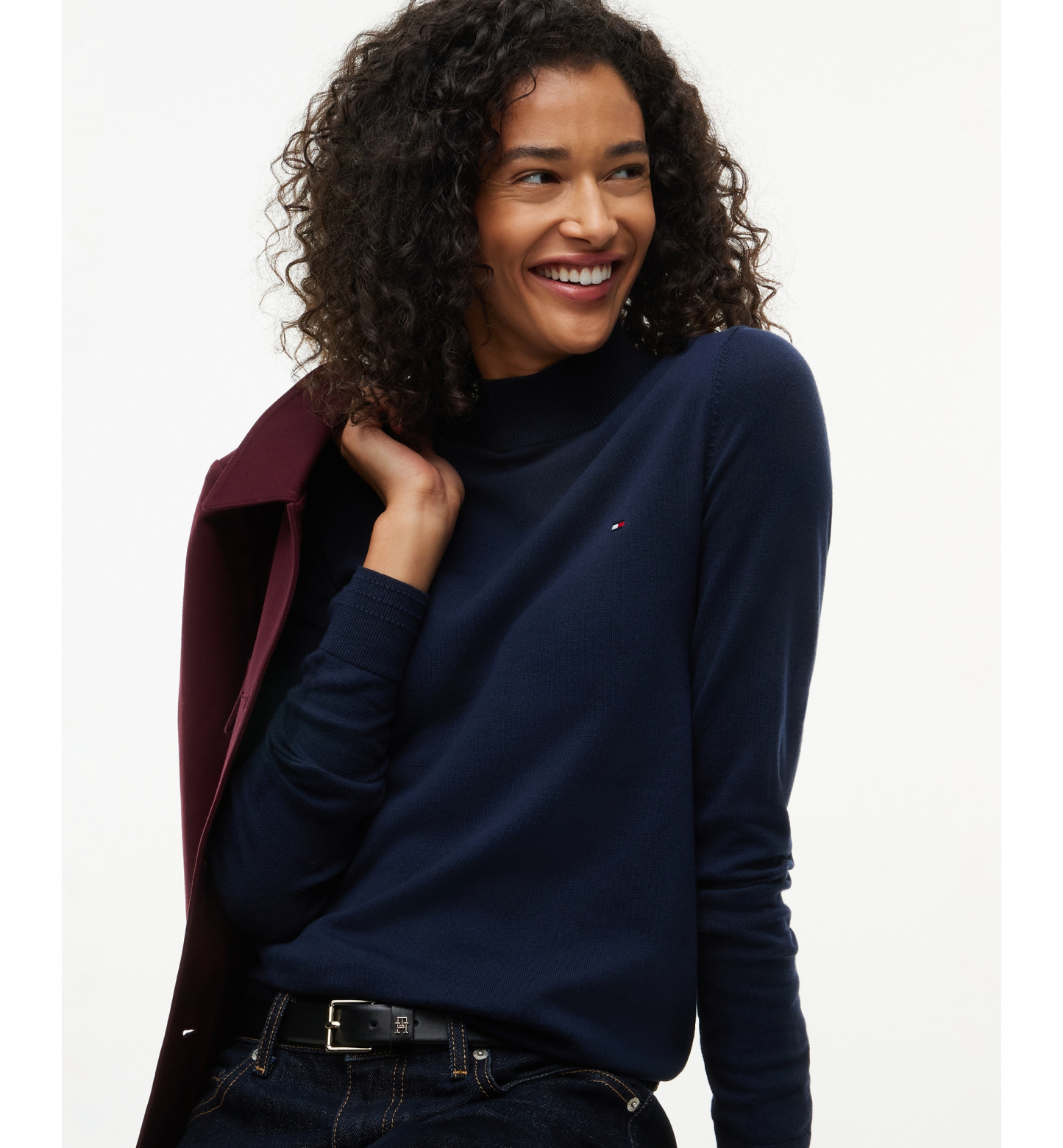Tommy Hilfiger Women's Mock Neck Long-Sleeve Slim-Fit Sweater - Dark Blue