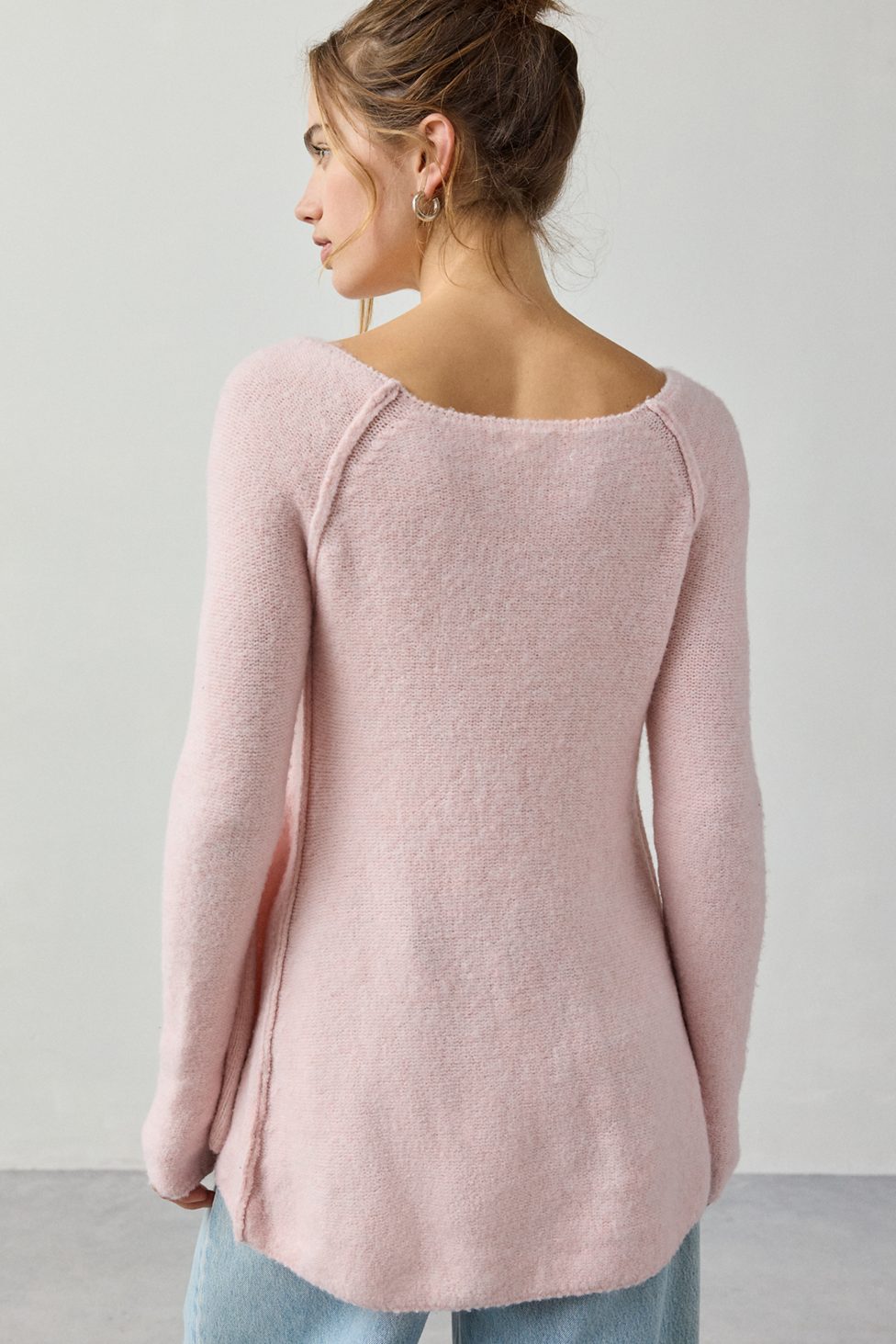 BDG Angel Boatneck Fit-And-Flare Tunic Sweater - Pink