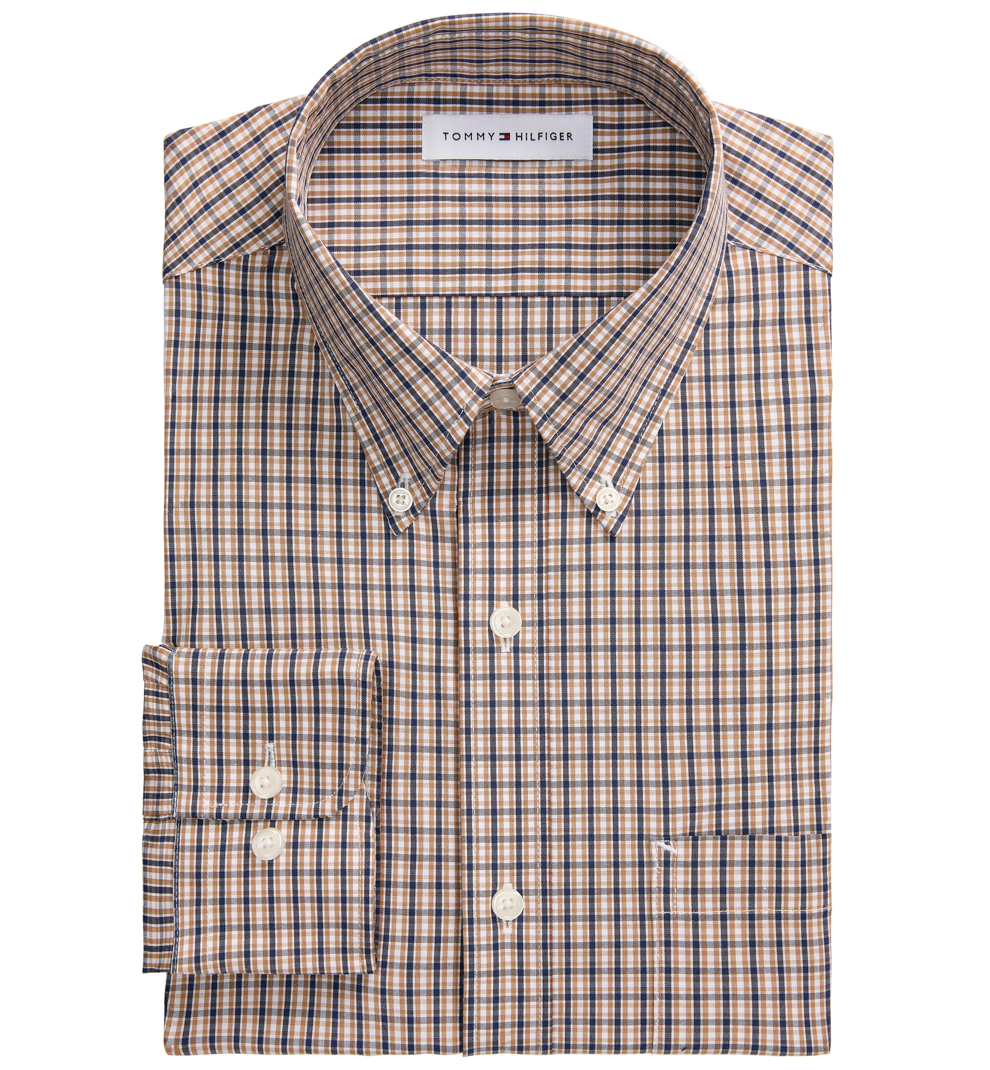 Tommy Hilfiger Men's Regular Fit Wrinkle Resistant Stretch Dress Shirt - Beige