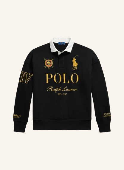 POLO RALPH LAUREN Sweat-Poloshirt – SCHWARZ / GOLD / WEISS