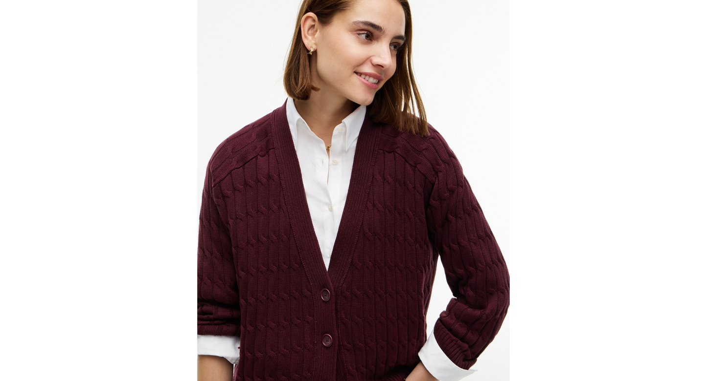 Tommy Hilfiger Women's Oversized Cable-Knit V-Neck Cardigan - Deep Burgundy