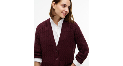 Tommy Hilfiger Women's Oversized Cable-Knit V-Neck Cardigan - Deep Burgundy