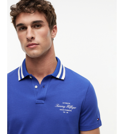 Tommy Hilfiger Herren-Polohemd mit Logo auf der linken Brust – Pigment Blue