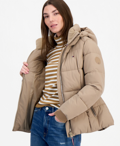 Tommy Hilfiger Women's Short Hooded Puffer Jacket, Created for Macy's - Latte