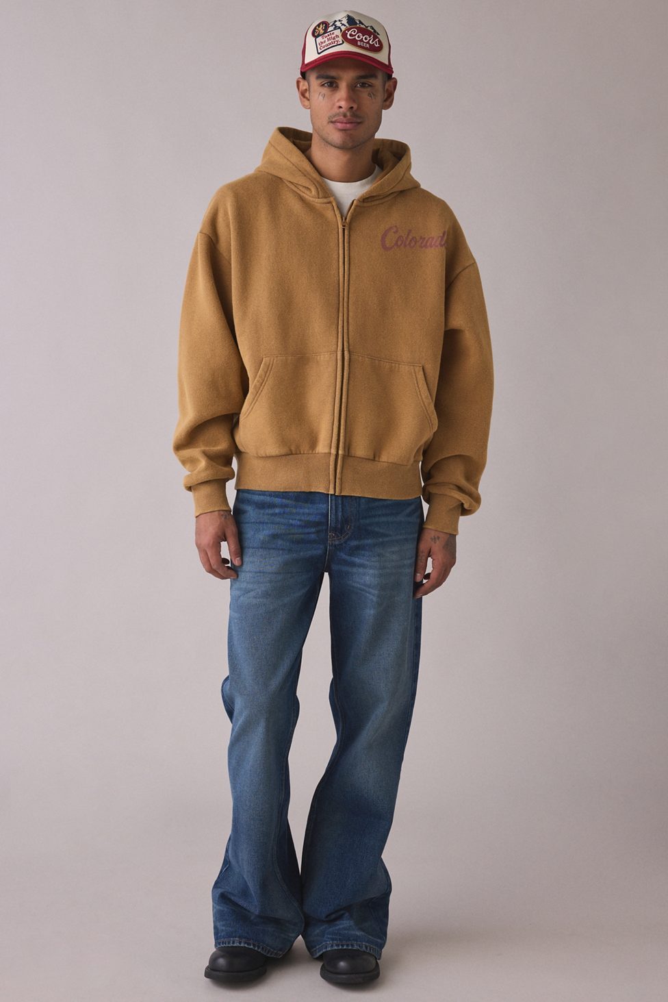 Colorado Range Graphic Zip-Up Hoodie Sweatshirt - Taupe