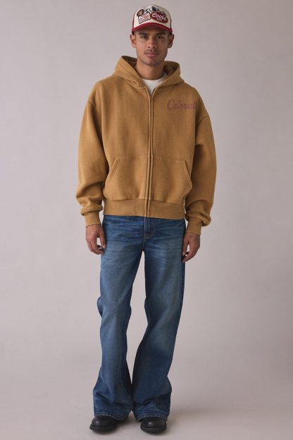 Colorado Range Graphic Zip-Up Hoodie Sweatshirt - Taupe