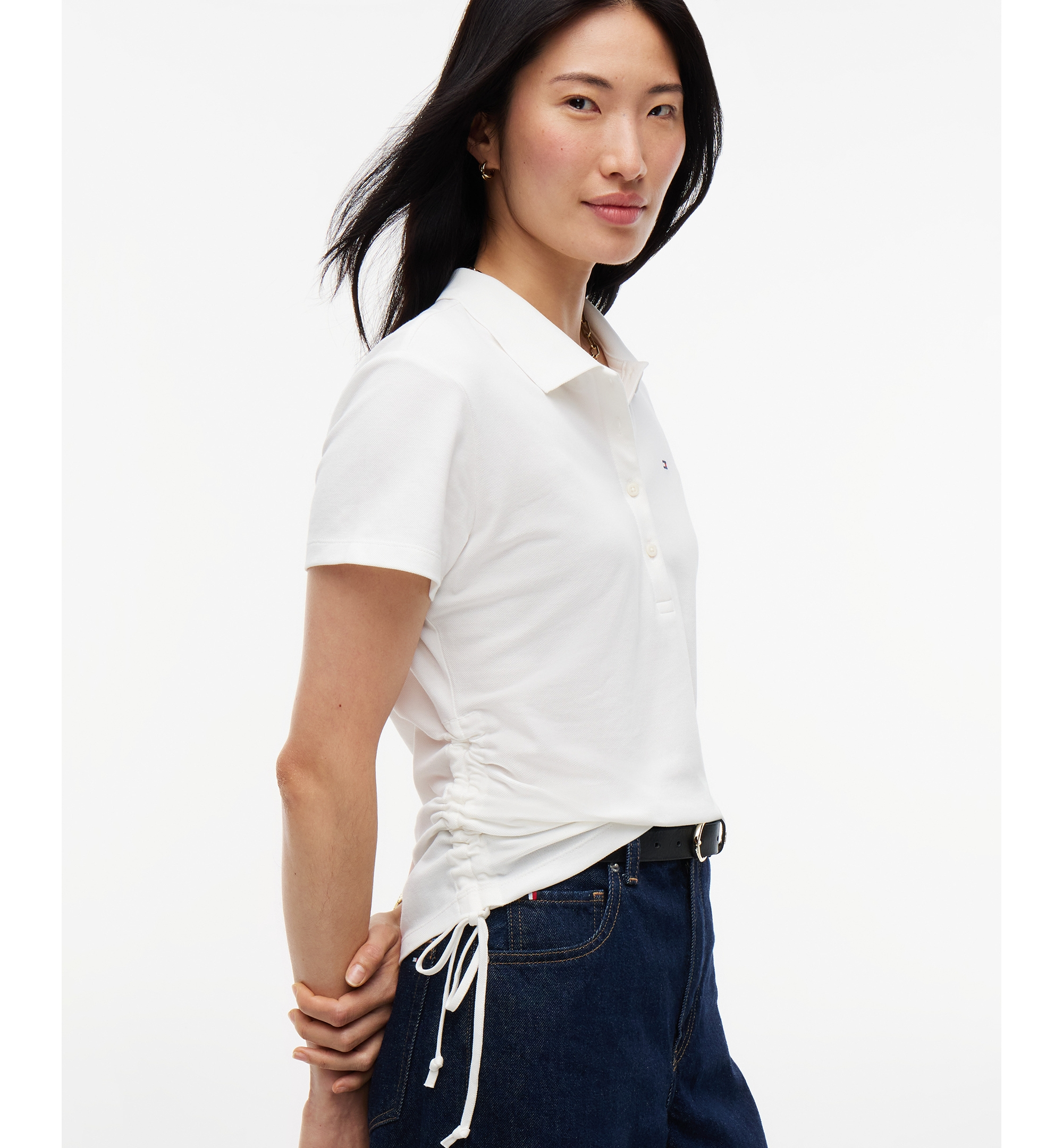 Tommy Hilfiger Women's Short-Sleeve Drawstring Polo Shirt - Ecru