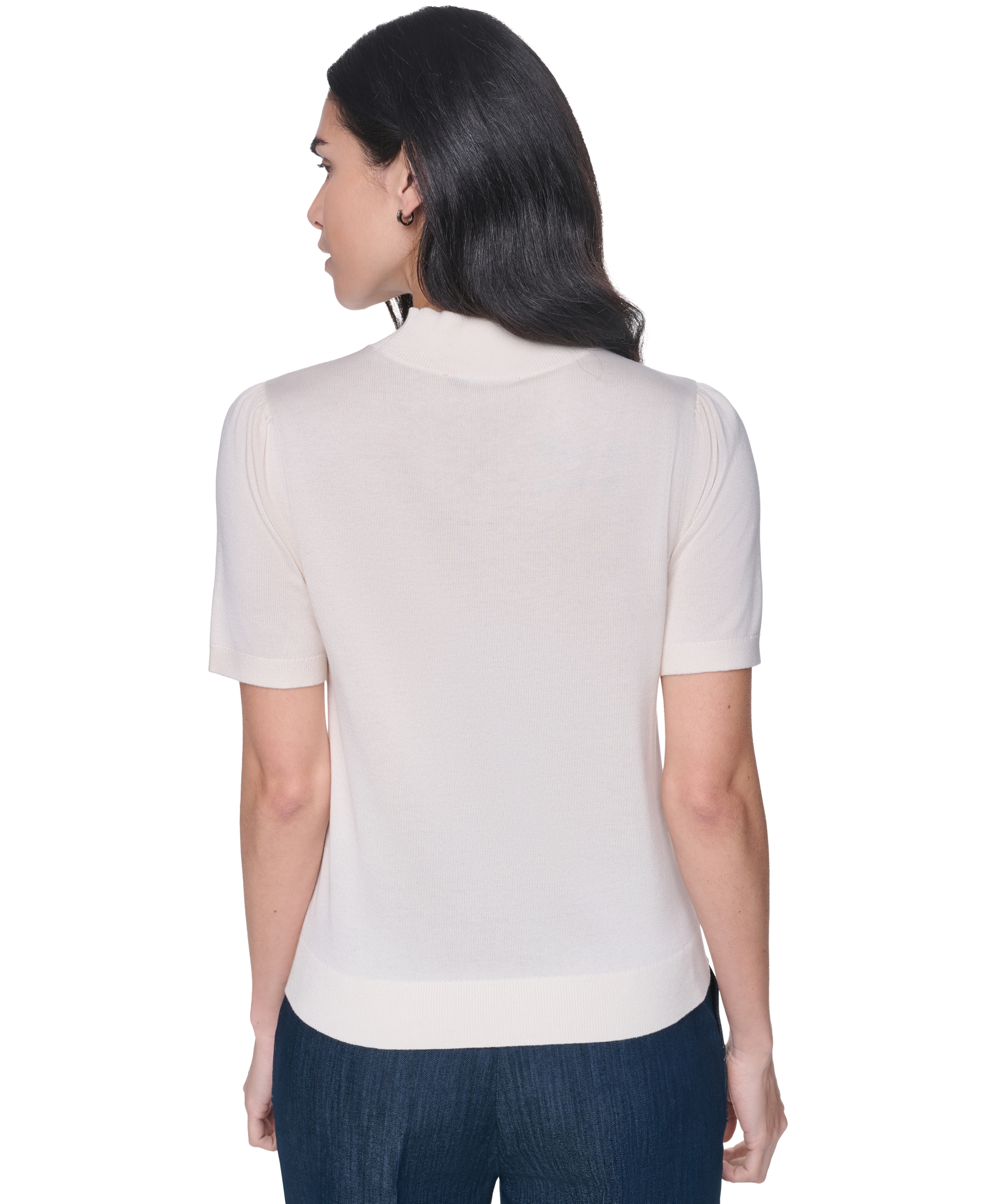Tommy Hilfiger Women's Short-Sleeve Mock-Neck Puff-Sleeve Sweater - Whitecap