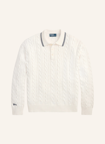 POLO RALPH LAUREN Strick-Poloshirt – WEISS / DUNKELBLAU