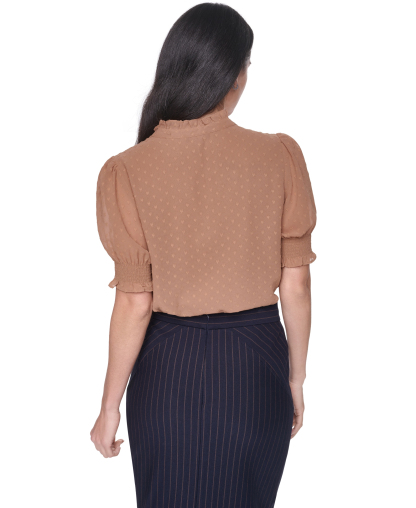 Tommy Hilfiger Women's Clip Dot Mock Neck Popover Top - Tobacco