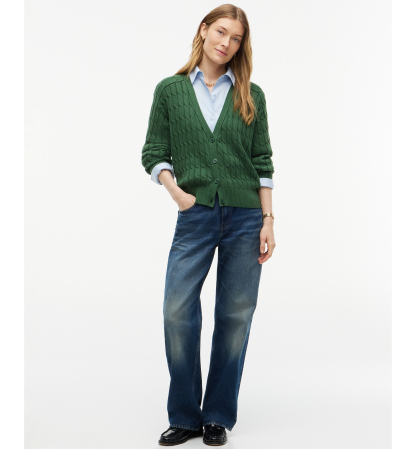 Tommy Hilfiger Women's Oversized Cable-Knit V-Neck Cardigan - Deep Evergreen