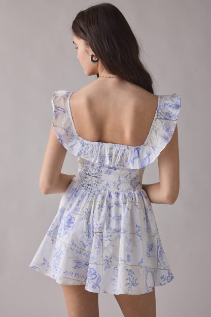 Kimchi Blue Clementine Smocked Ruffle Romper - Blue Multi