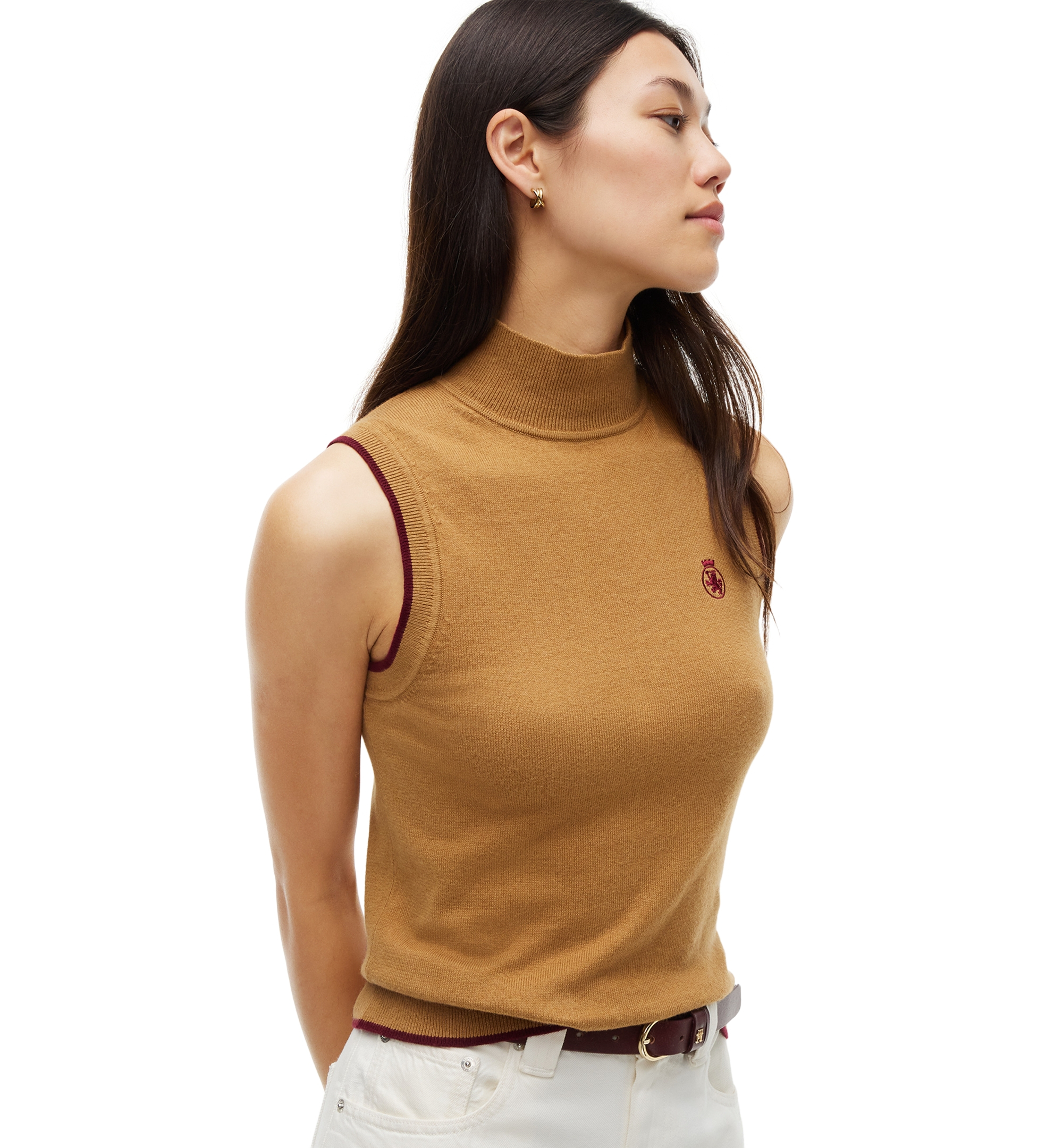 Tommy Hilfiger Women's American Icons Sleeveless Turtleneck Cotton/Cashmere-Blend Vest, Macy's Exclusive - Sahara