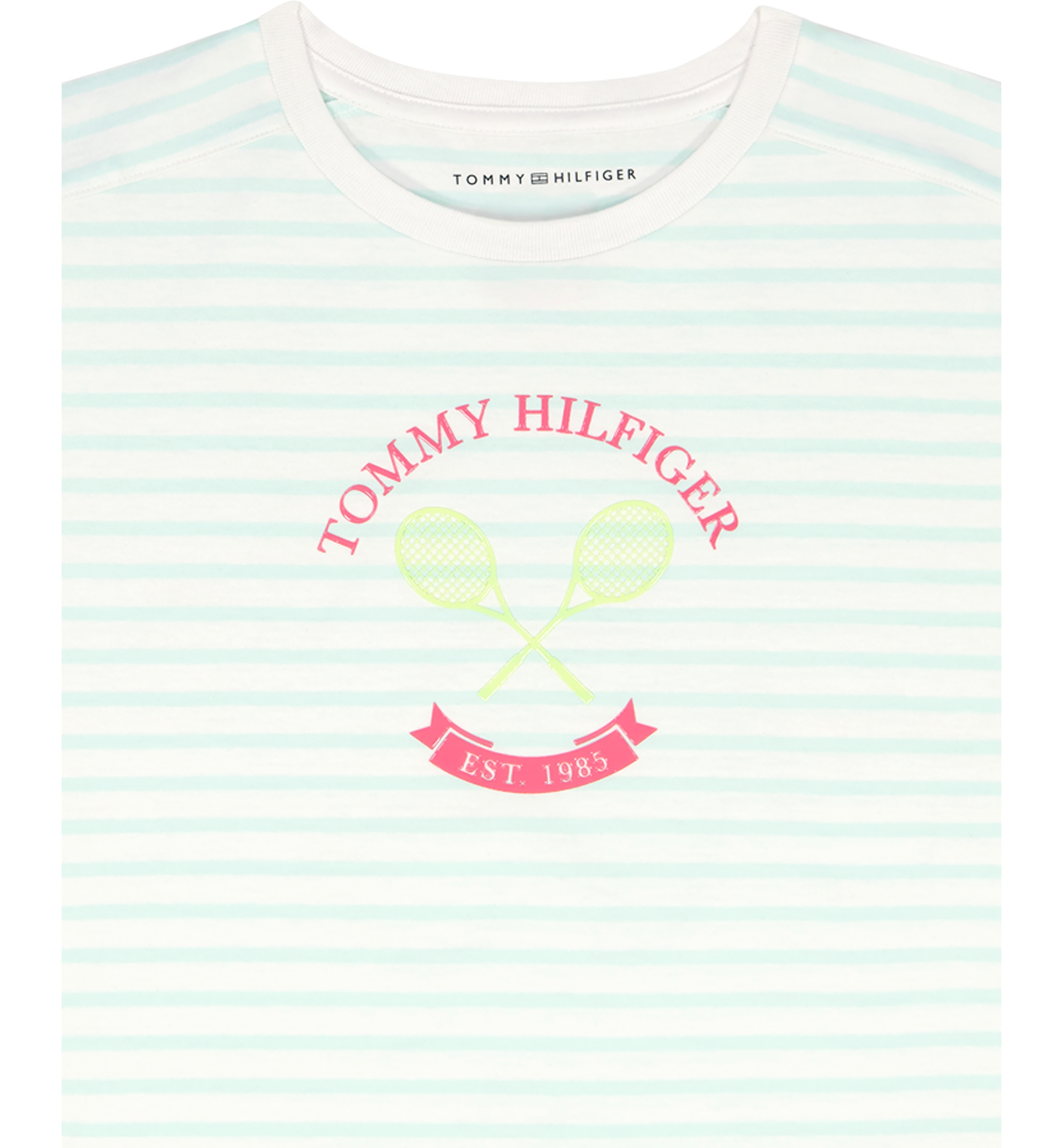 Tommy Hilfiger Girls' 7-16 Round Neck Stripe T-Shirt - Aqua