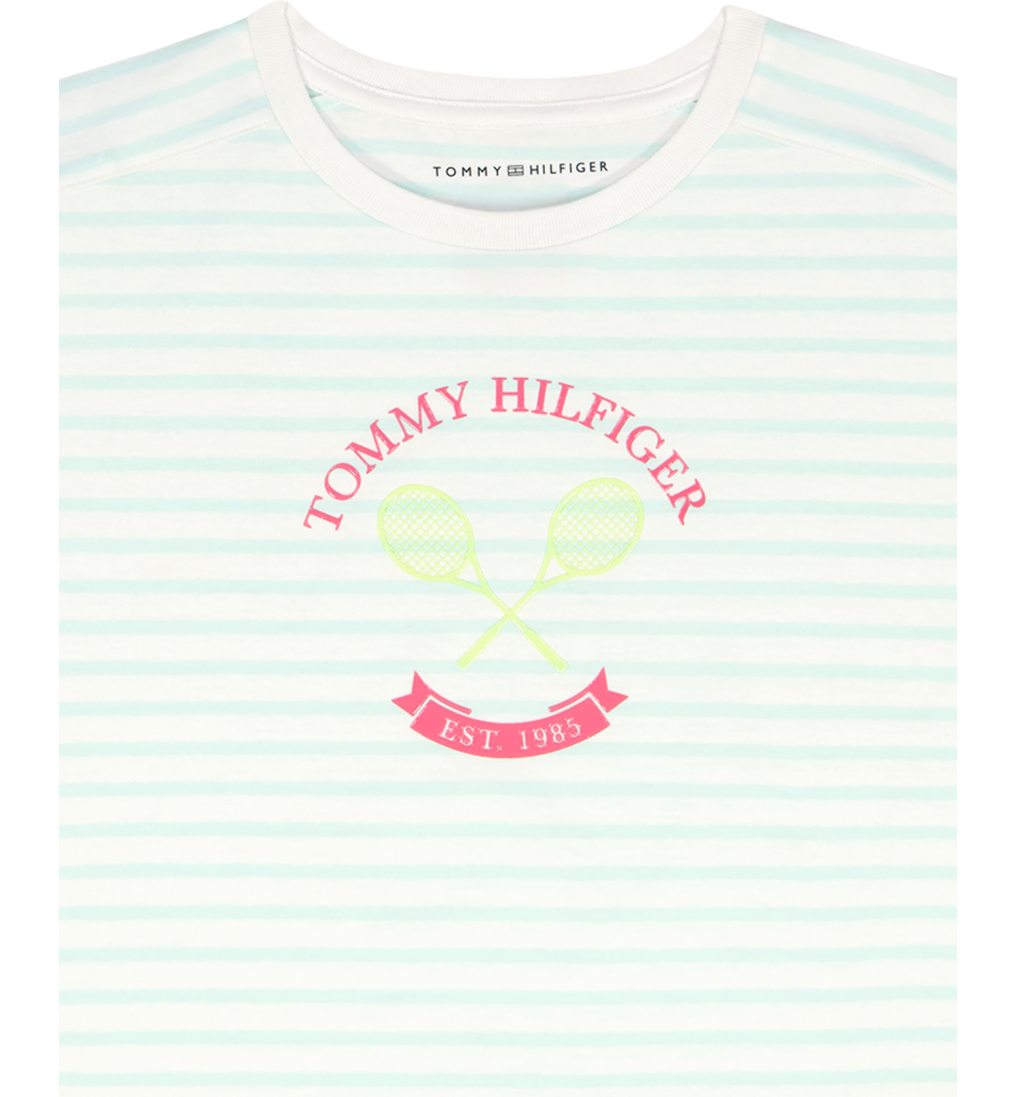 Tommy Hilfiger Girls' 7-16 Round Neck Stripe T-Shirt - Aqua