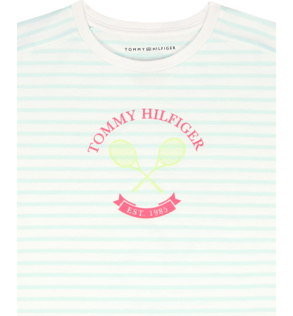 Tommy Hilfiger Girls' 7-16 Round Neck Stripe T-Shirt - Aqua