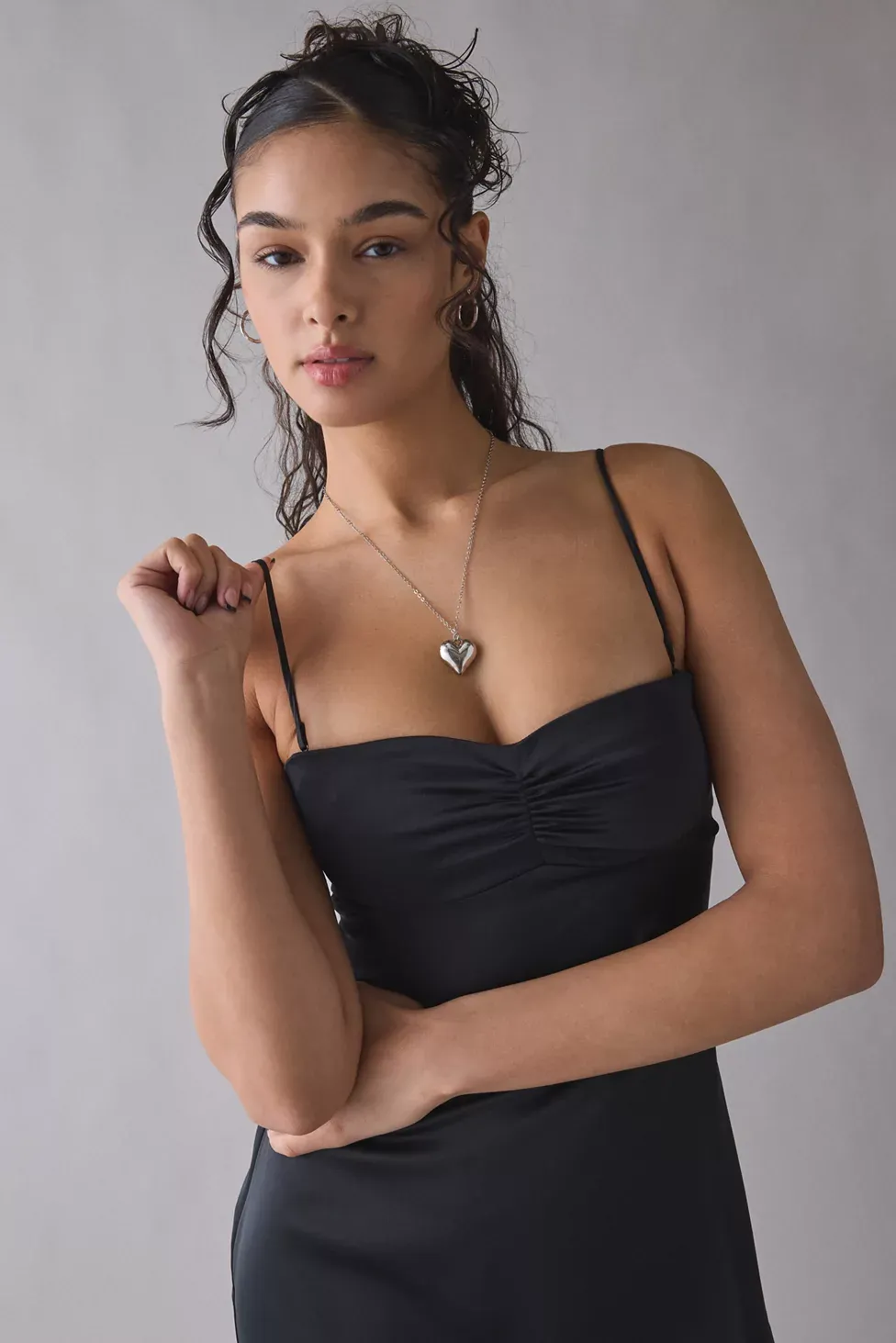 UO Sky High Sheer Illusion Asymmetric Maxi Dress - Black