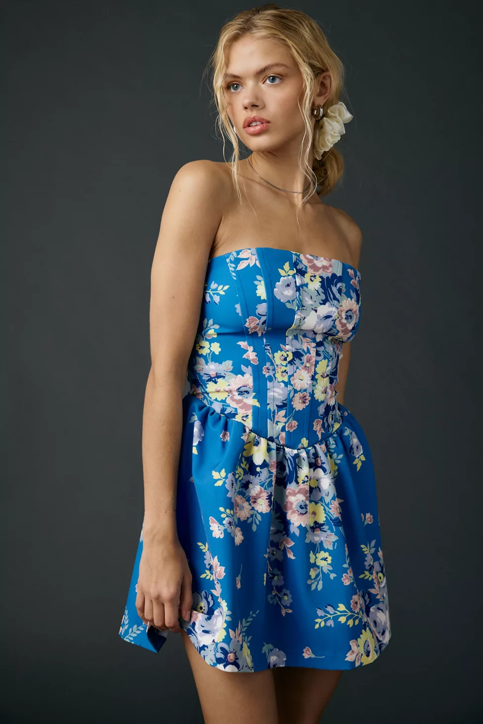Kimchi Blue Sugar Plum Strapless Corset Mini Dress - Blue Multi
