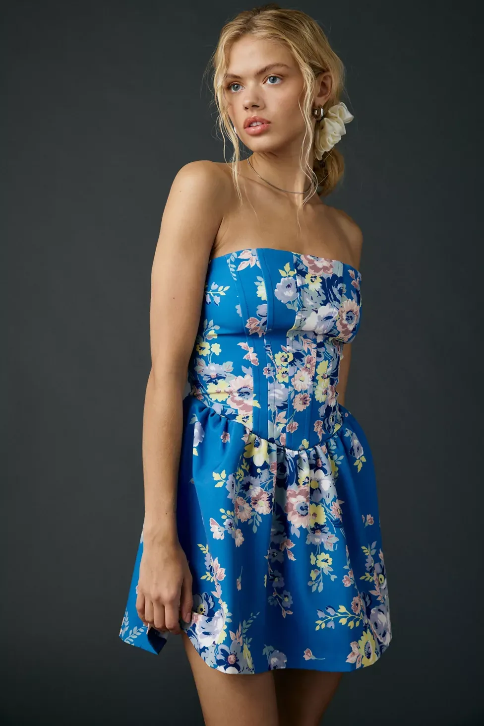 Kimchi Blue Sugar Plum Strapless Corset Mini Dress - Blue Multi