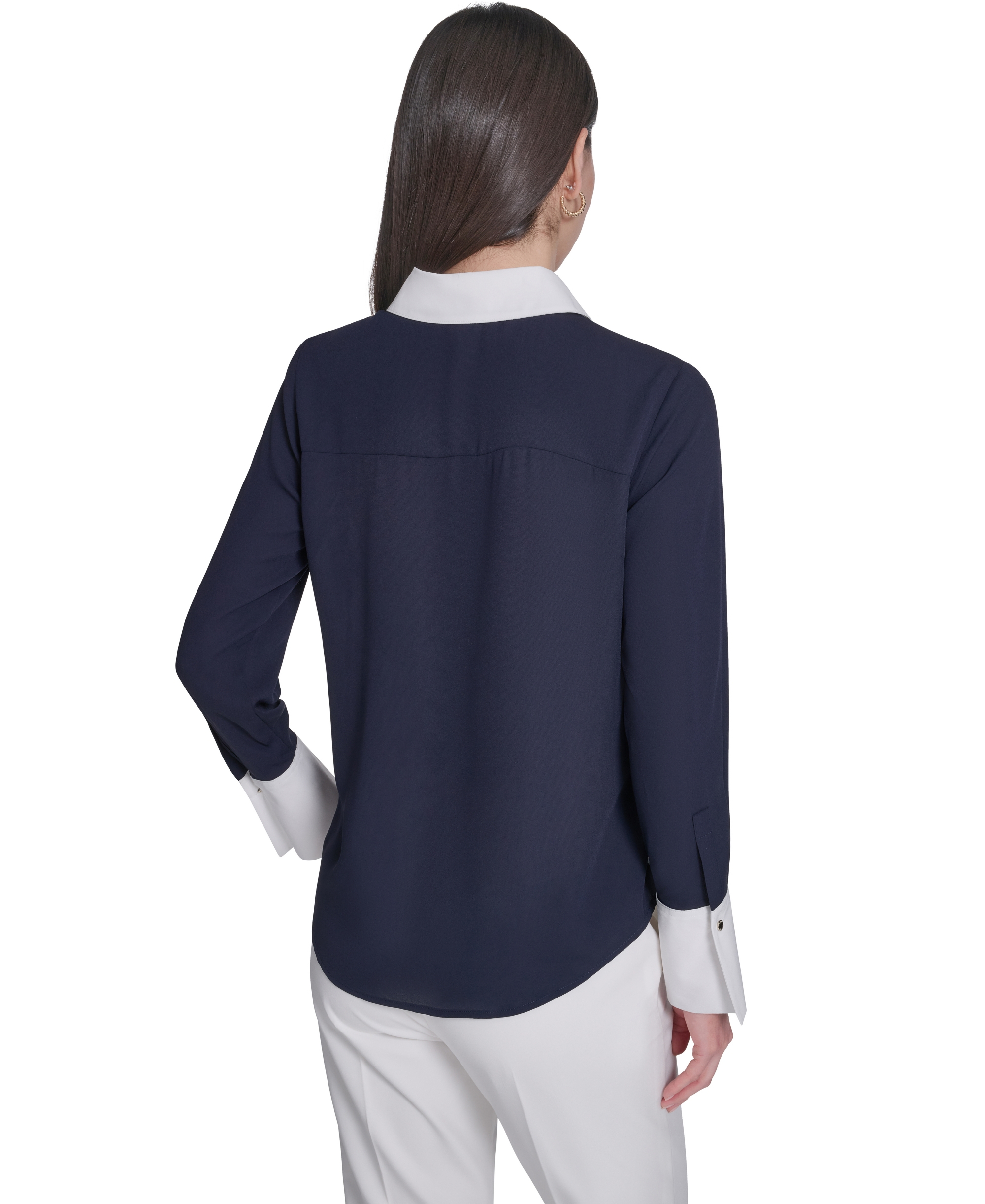 Tommy Hilfiger Women's Slim-Fit Button-Up Top - Midnight/Ivory
