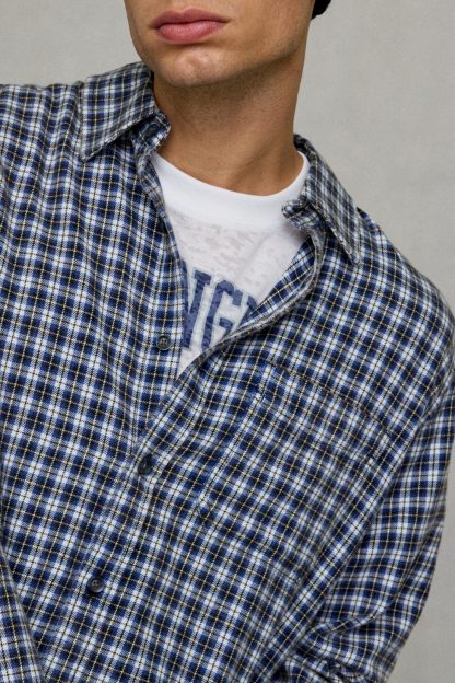 BDG Baggy Flannel Long Sleeve Shirt - Navy