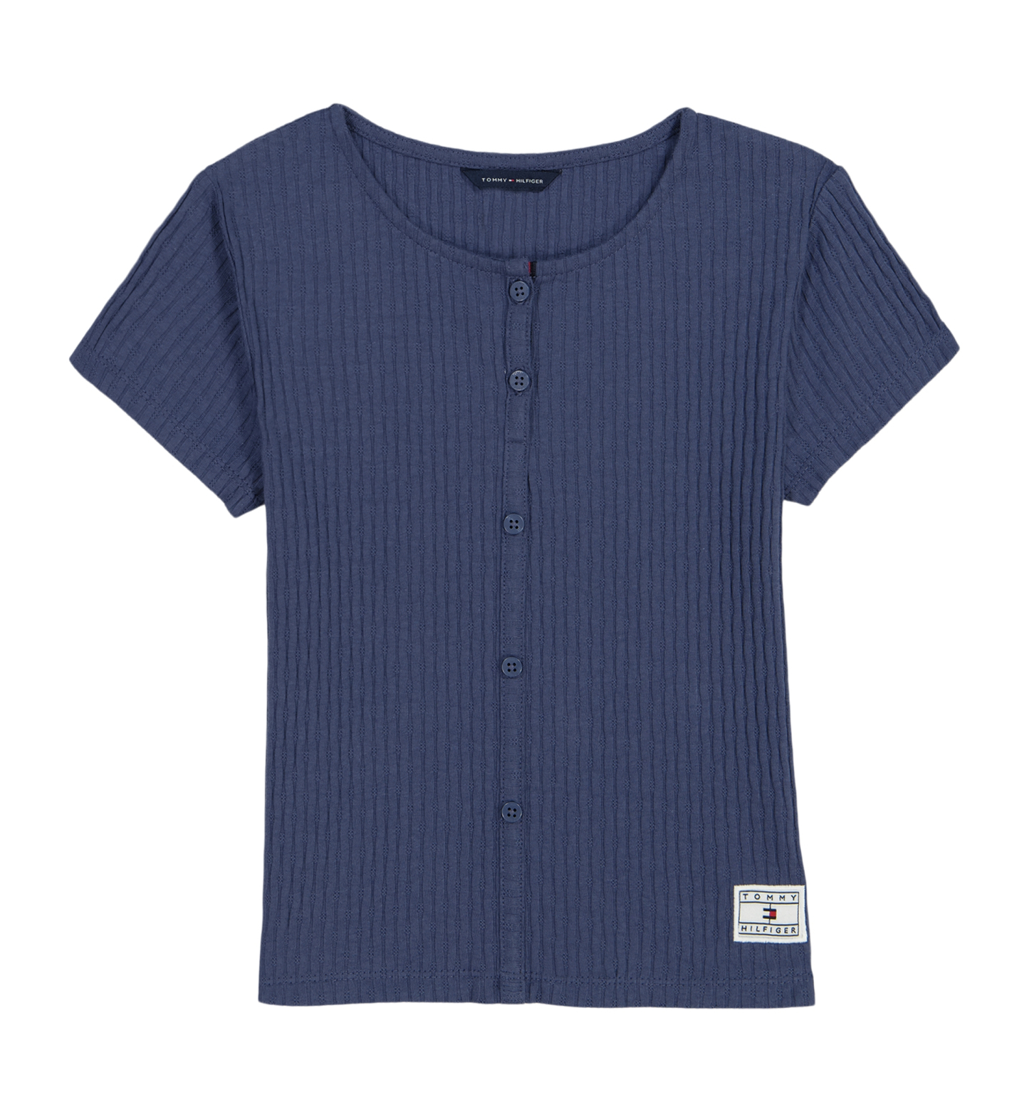 Tommy Hilfiger Girls' 7-16 Pointelle Rib Short-Sleeve Top - Blueberry