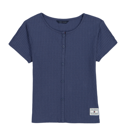 Tommy Hilfiger Girls' 7-16 Pointelle Rib Short-Sleeve Top - Blueberry