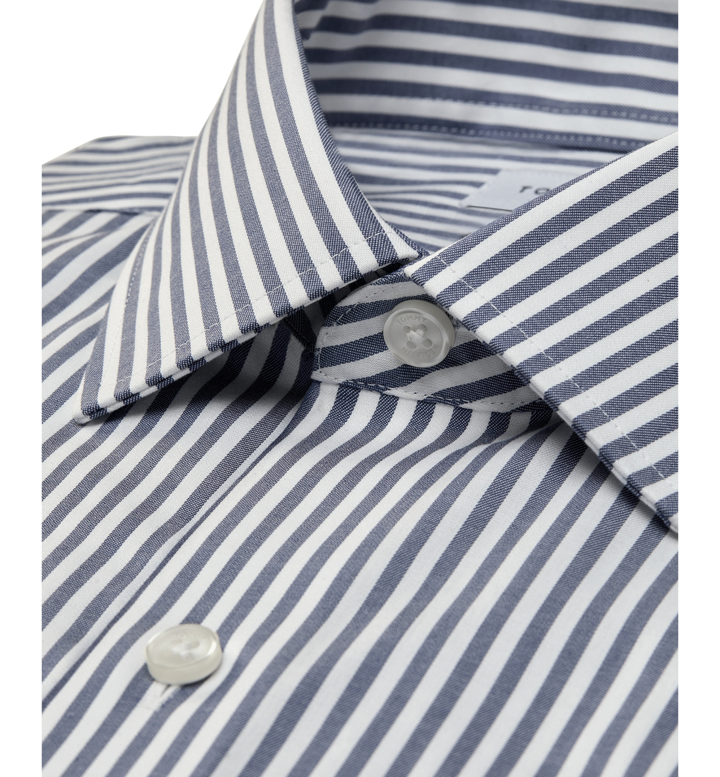 Tommy Hilfiger Men's Slim-Fit Cotton Twill Rounded Cuffs Dress Shirt - Blue Stripe