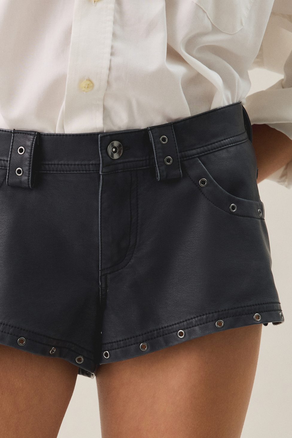 UO Festival Studded Faux Leather Micro Shorts - Jet Black