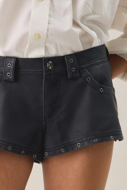 UO Festival Studded Faux Leather Micro Shorts - Jet Black