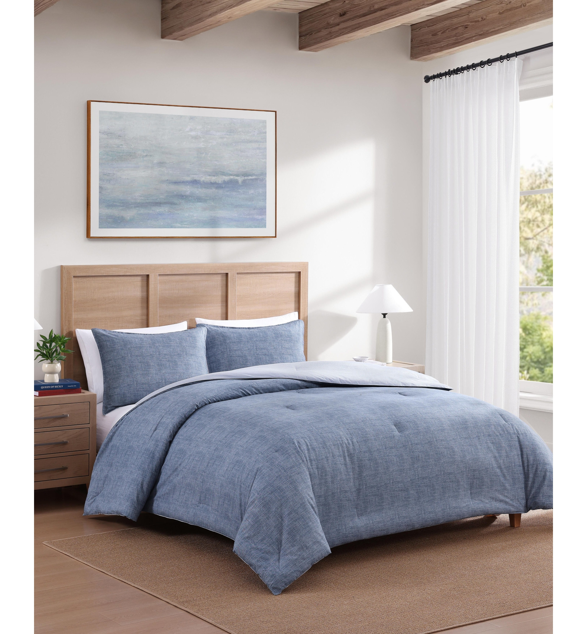 Tommy Hilfiger Classic Texture Cotton Duvet Cover Set - Dark Chambray, Navy Blue