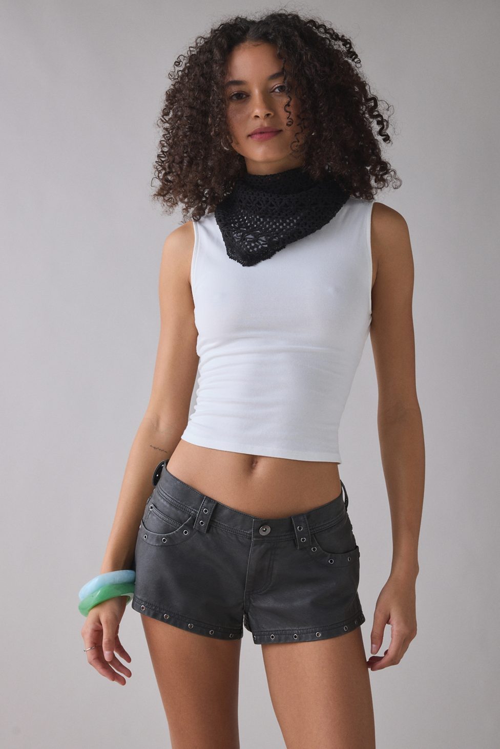 UO Festival Studded Faux Leather Micro Shorts - Black
