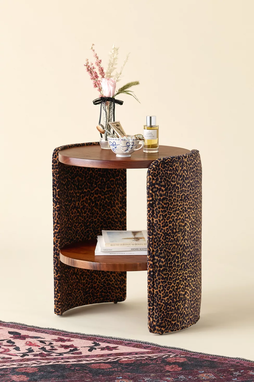 Jane Round Upholstered Storage Nightstand - Leopard