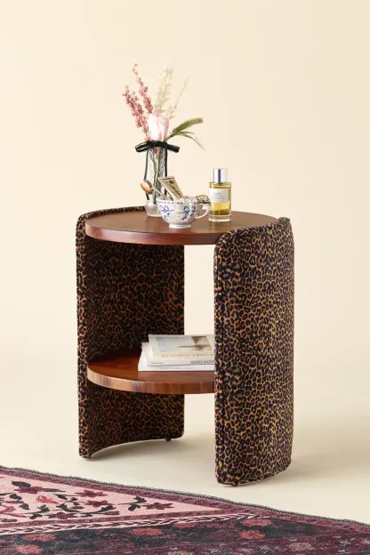 Jane Round Upholstered Storage Nightstand - Leopard