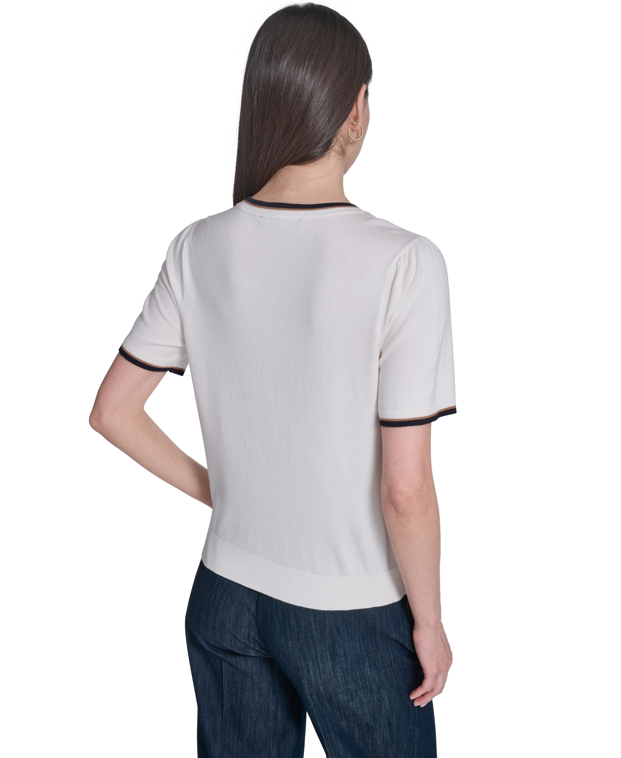 Tommy Hilfiger Women's Short-Sleeve Crewneck Sweater - Ivory Multi