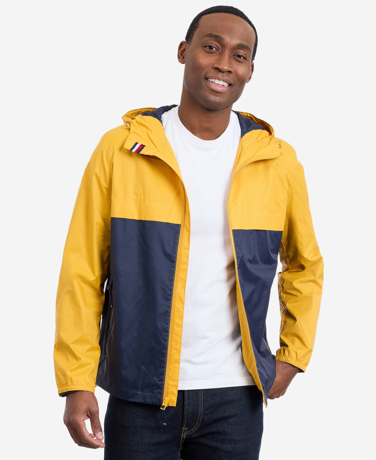 Tommy Hilfiger Men's Hooded Windbreaker Jacket - Yellow/Navy