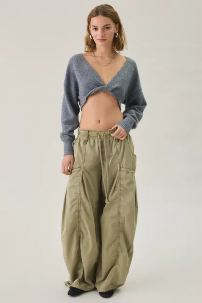 Out From Under Julia Twist Plunging V-Neck Cropped Sweater - Grey