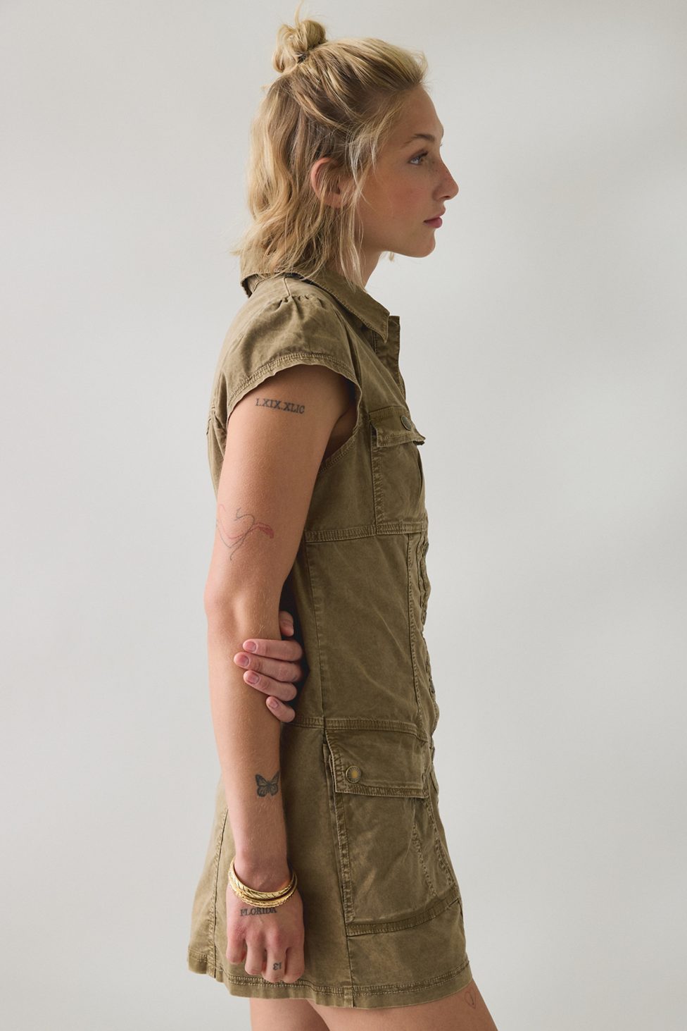 BDG Sunridge Cargo Shirt Mini Dress - Olive
