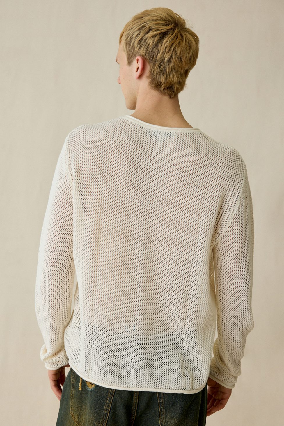 UO Mason Mesh Crew Neck Sweater - Ivory