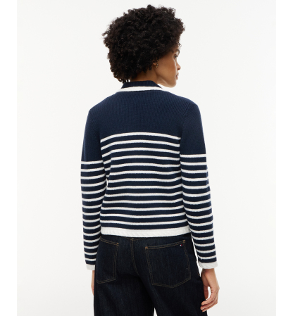 Tommy Hilfiger Women's Long-Sleeve Striped Knit Jacket - Placed Stp Dark Blue/ecru