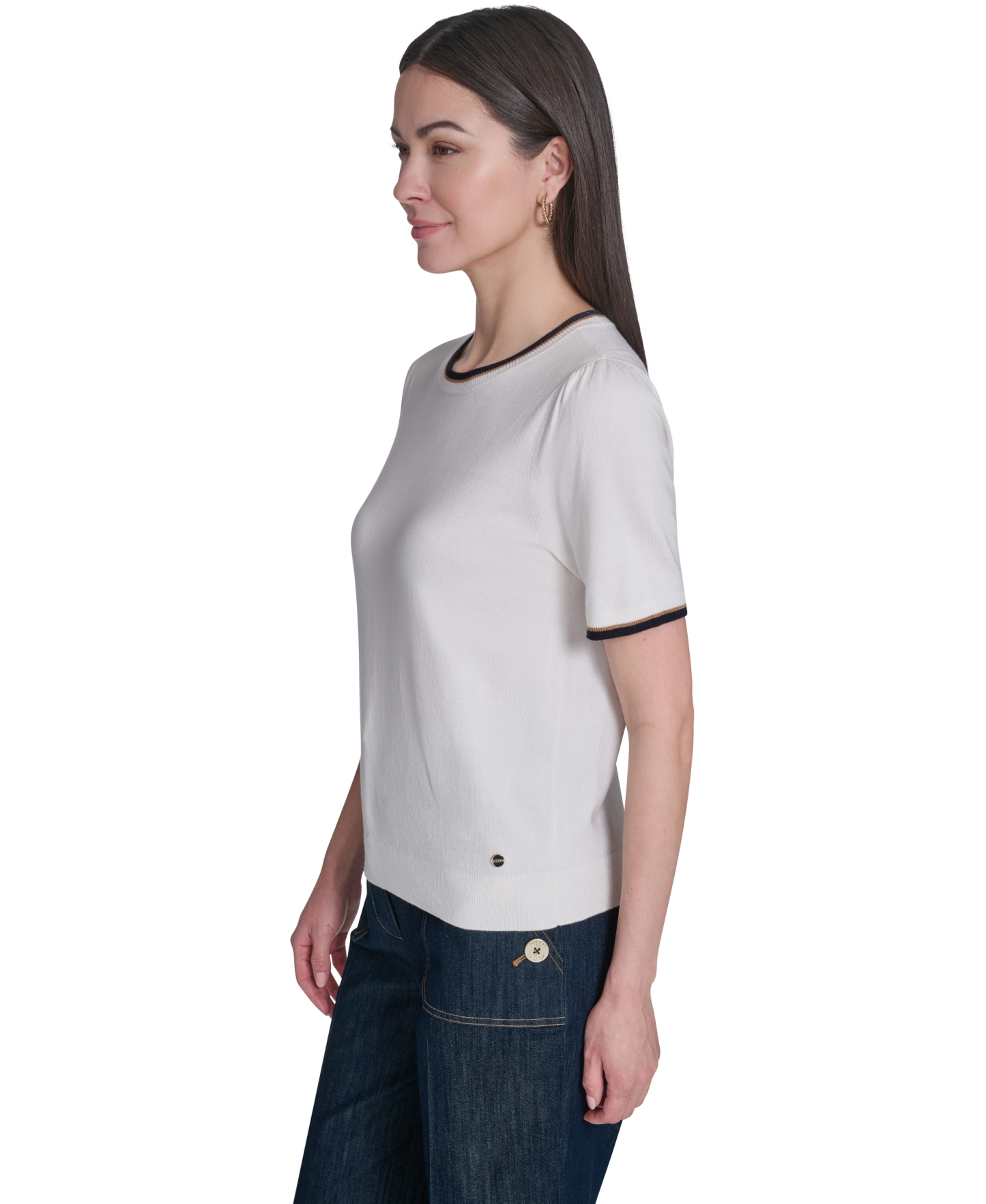 Tommy Hilfiger Women's Short-Sleeve Crewneck Sweater - Ivory Multi