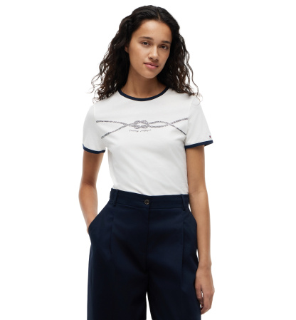 Tommy Hilfiger Women's Crewneck Ringer Trim Cotton T-Shirt - Ecru