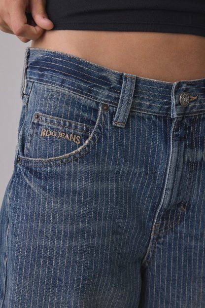 BDG Logan Printed Buckle Baggy Barrel Jeans - Denim Pinstripe