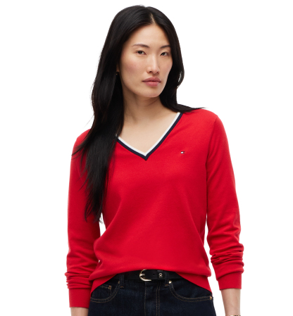 Tommy Hilfiger Women's V-Neck Long-Sleeve Sweater - Red