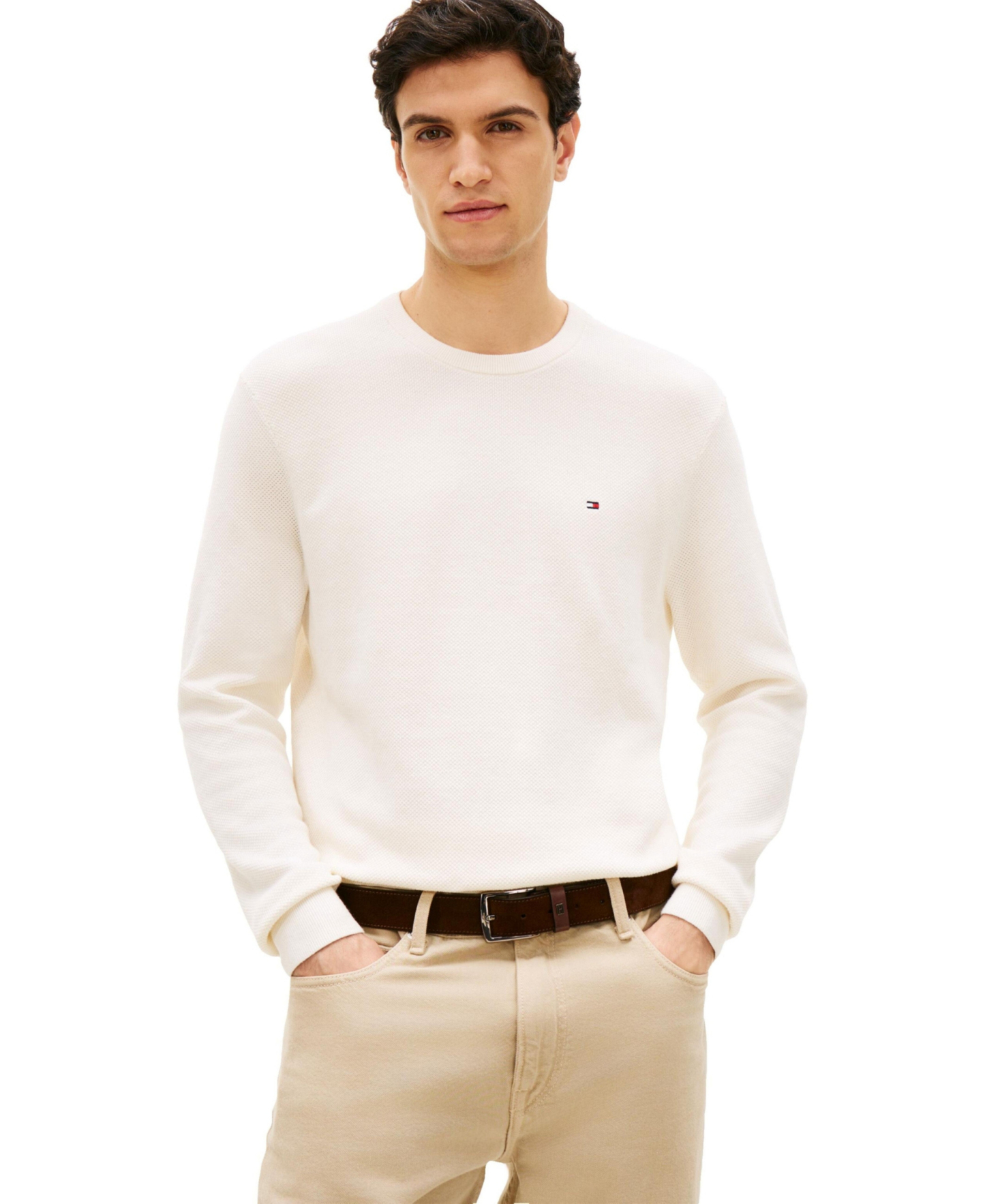 Tommy Hilfiger Men's Essential Texture Cotton Crewneck Sweater - Ivory Petal