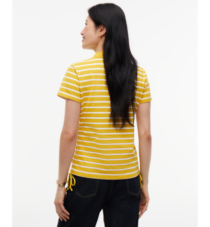 Tommy Hilfiger Women's Short-Sleeve Drawstring Polo Shirt - Breton Stp Ornamental Yellow Ecru