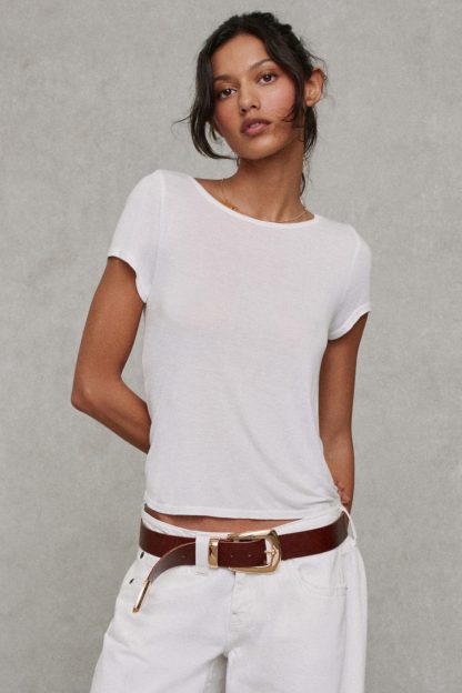 BDG Bowery Marlow Jersey Knit Short Sleeve Baby Tee - White