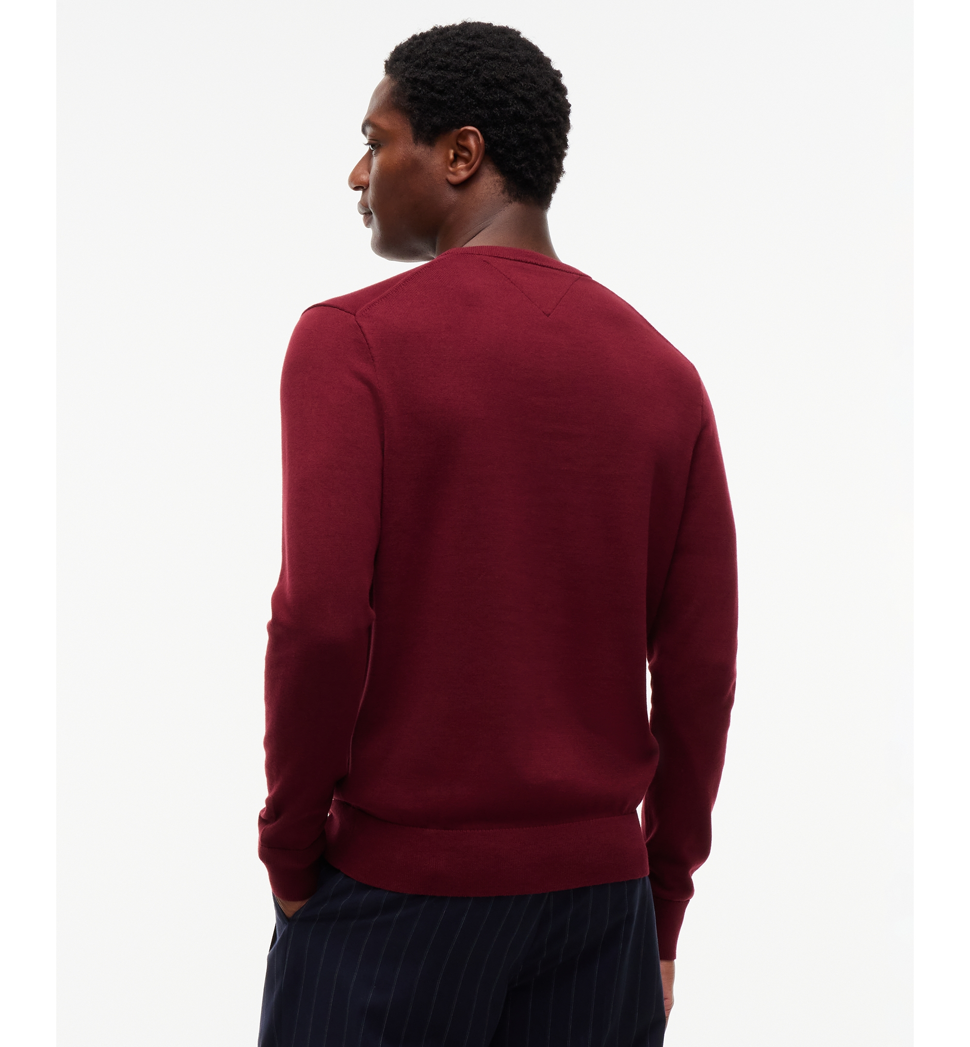 Tommy Hilfiger Men's Essential Cotton Crewneck Sweater - BURGUNDY