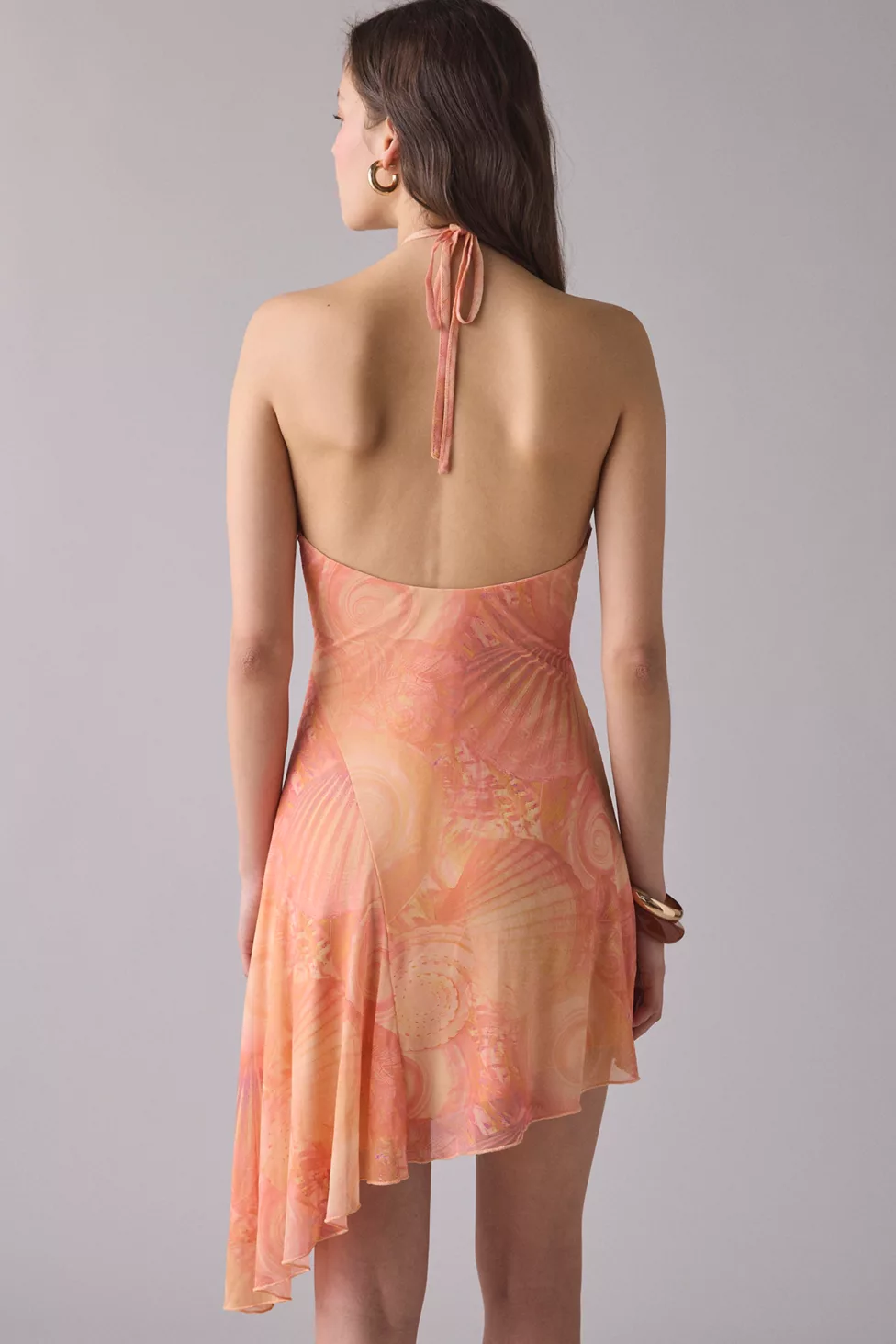 UO Shore Thing Swirl O-Ring Halter Neck Mini Dress - Orange Multi